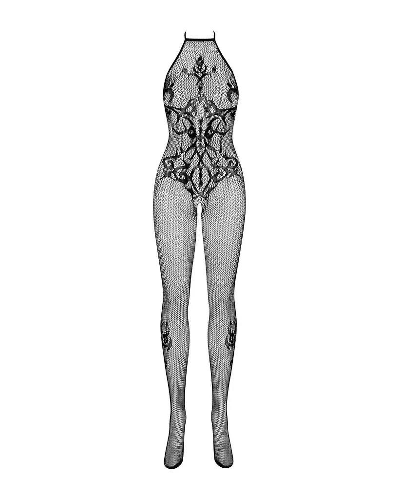 Бодістокінг Obsessive Bodystocking G308 S/M/L, халтер, декор у вигляді татуювання - фото 5