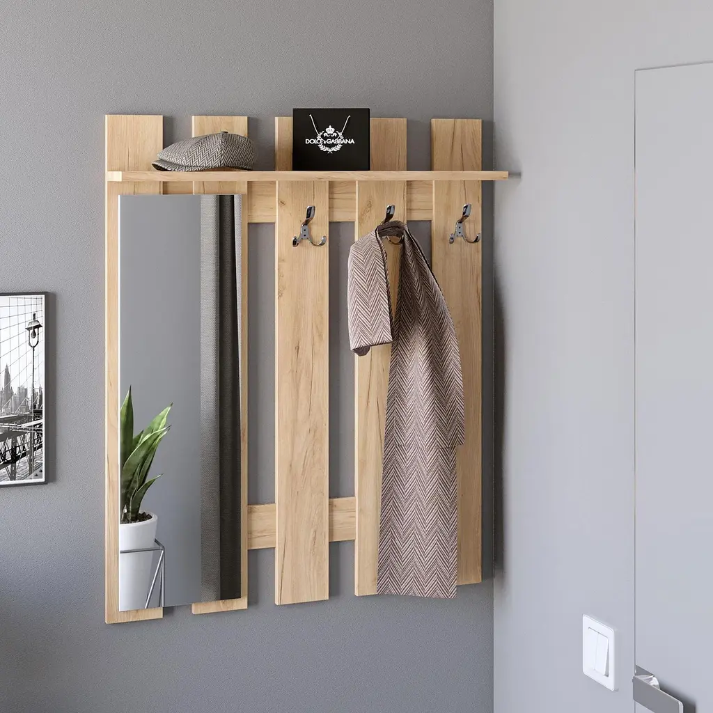 Настенная вешалка с зеркалом Эверест Либерти 90x16x110 см дуб крафт золотой (EVR-2629) - фото 2
