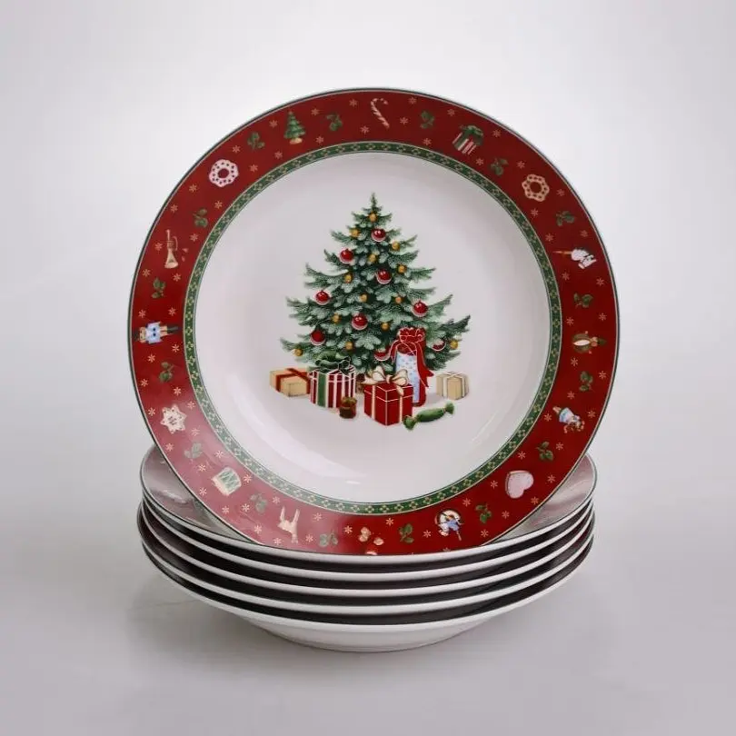 Набір 6 тарілок супових порцелянових Yiwu Christmas 21 см 300 мл Yiwu HP-SDHK-25
