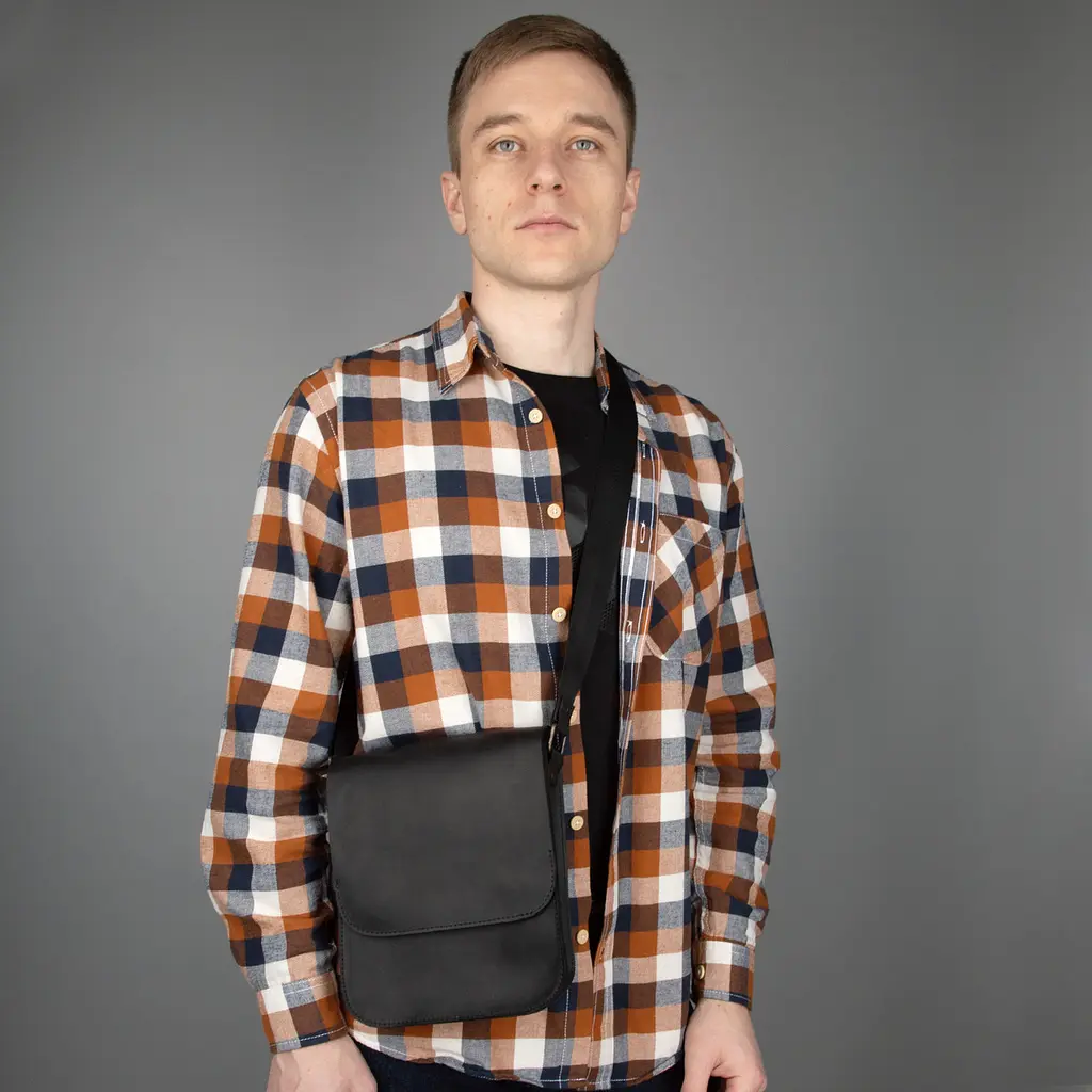 Сумка мужская кожаная Handycover S416 черная матовая с клапаном - фото 2