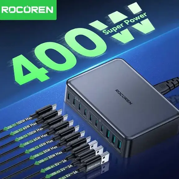 Хаб-адаптер питания Rocoren 400w GaN3 - фото 3