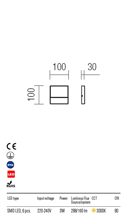 Бра вуличне EVEN AP SM LED SMD 3W IP54 DG 3000K (SQ) (5.1.2) Redo 9151 - фото 3