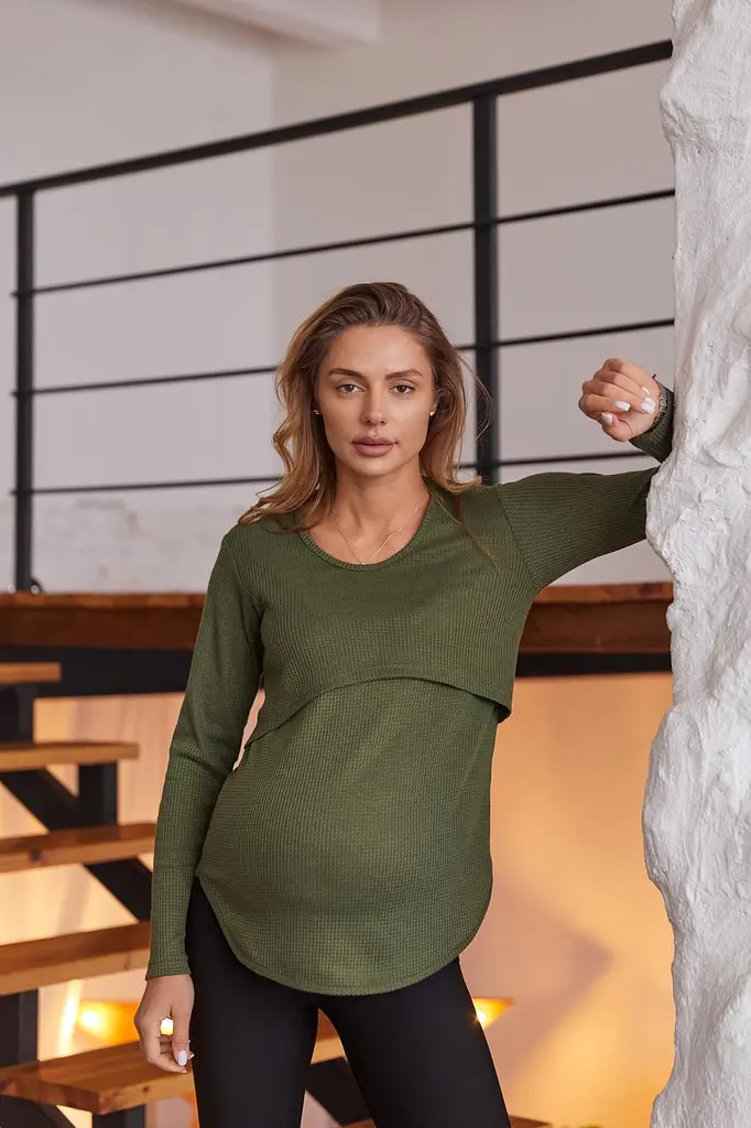 Лонгслів для вагітних зі зручним секретом для годування Avila 4XL Lullababe Оливковий - фото 5