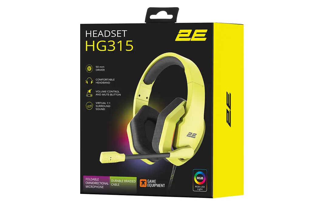 Навушники ігрові з мікрофоном 2E GAMING HG315 Yellow, 7.1, USB-A, RGB, 2 м - фото 2