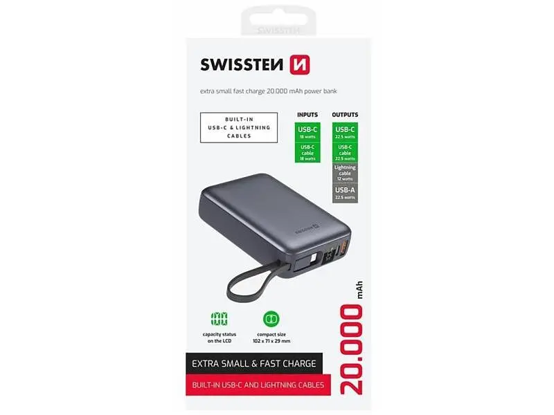 Зовнішній акумулятор (Power Bank) Swissten SPACE 20000mAh Silver (8595217490598) - фото 2