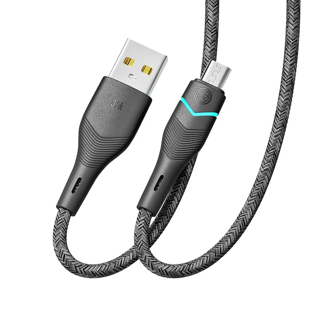 Кабель для заряджання USB Ridea RC-RL15 RGB Light USB-MicroUSB 60W 20V/3A 1.2 м Чорний - фото 4