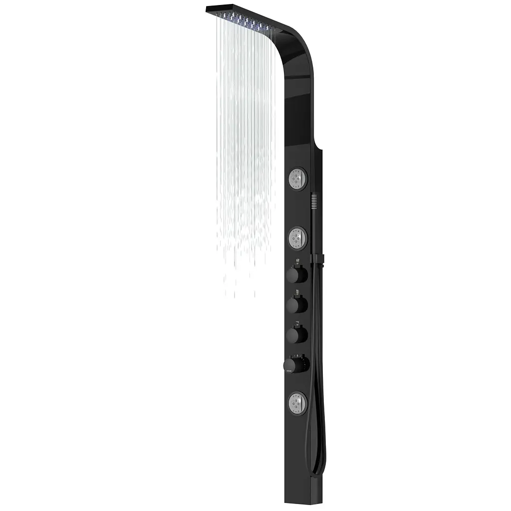 Душевая панель Corsan Snake black LED с термостатом S002TBLLED, Черный матовый - фото 2