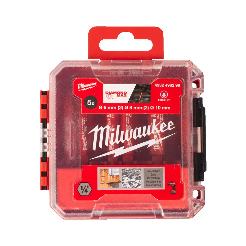 Набір коронок алмазних Diamond Plus/Max MILWAUKEE, (1/4'' Hex) (діаметр 6/6/8/8/10мм) (свердління з водою) пластиковий кейс - фото 3