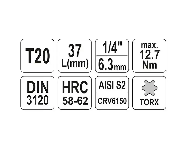 Головка торцева Yato квадрат 1/4" TORX Т20 L= 37 мм (YT-04304) - фото 4