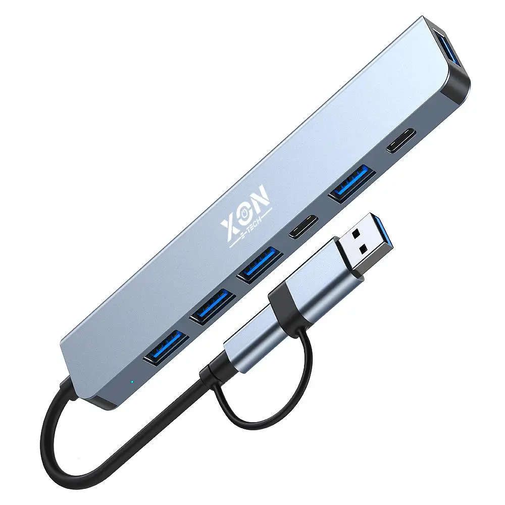 USB-хаб XON SmartHub 7 в 1 (2xType-C, USB3.0, 4xUSB2.0) Сірий (UHUHP071342G 5184) - фото 4