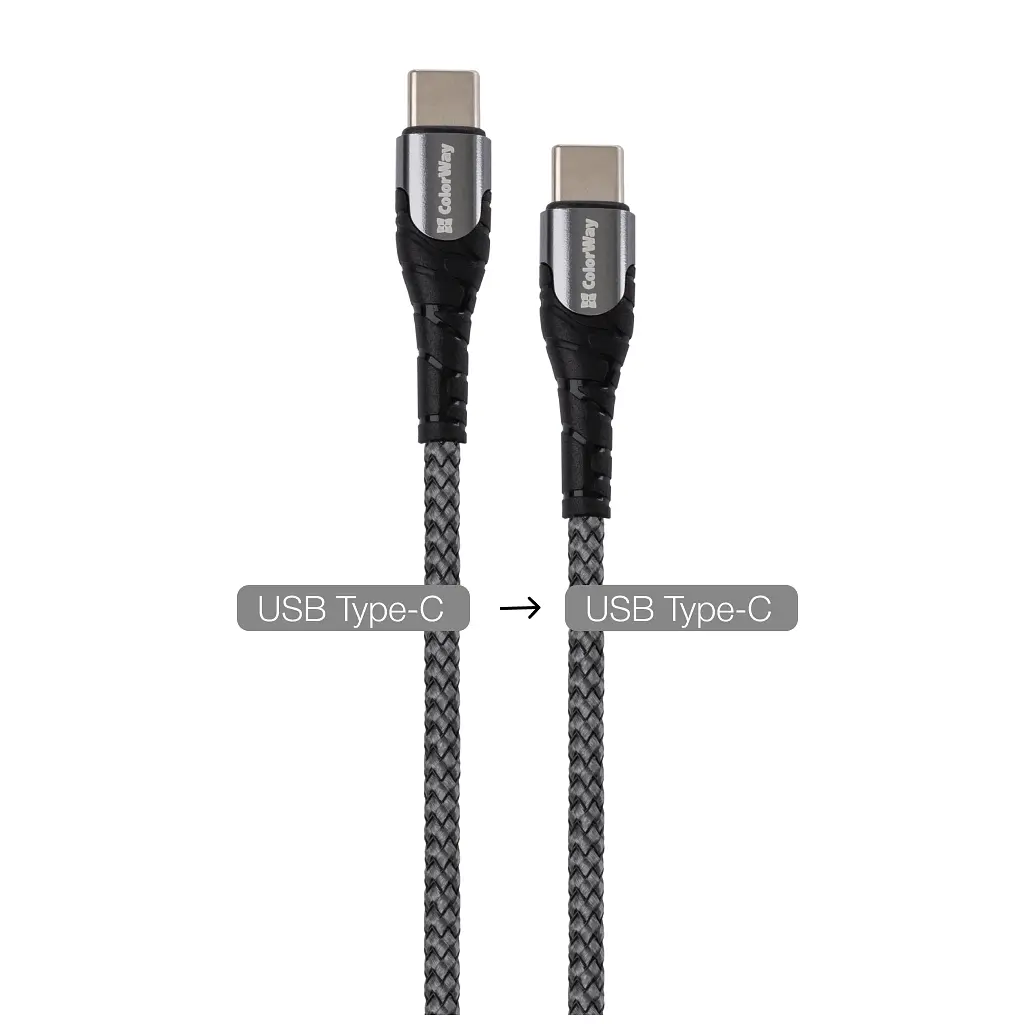 Дата кабель USB-C to USB-C 1.0m PD Fast Charging 65W 3А grey ColorWay (CW-CBPDCC040-GR) - фото 8