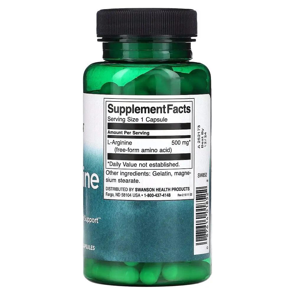 L-аргінін Swanson L-Arginine 500 mg, 100 капсул - фото 2