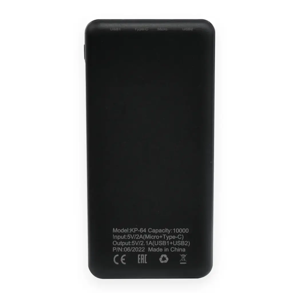 Павербанк на 10000 mAh чорний переносна зарядка для телефону Power Bank 2.1А Kensa KP-64 - фото 3