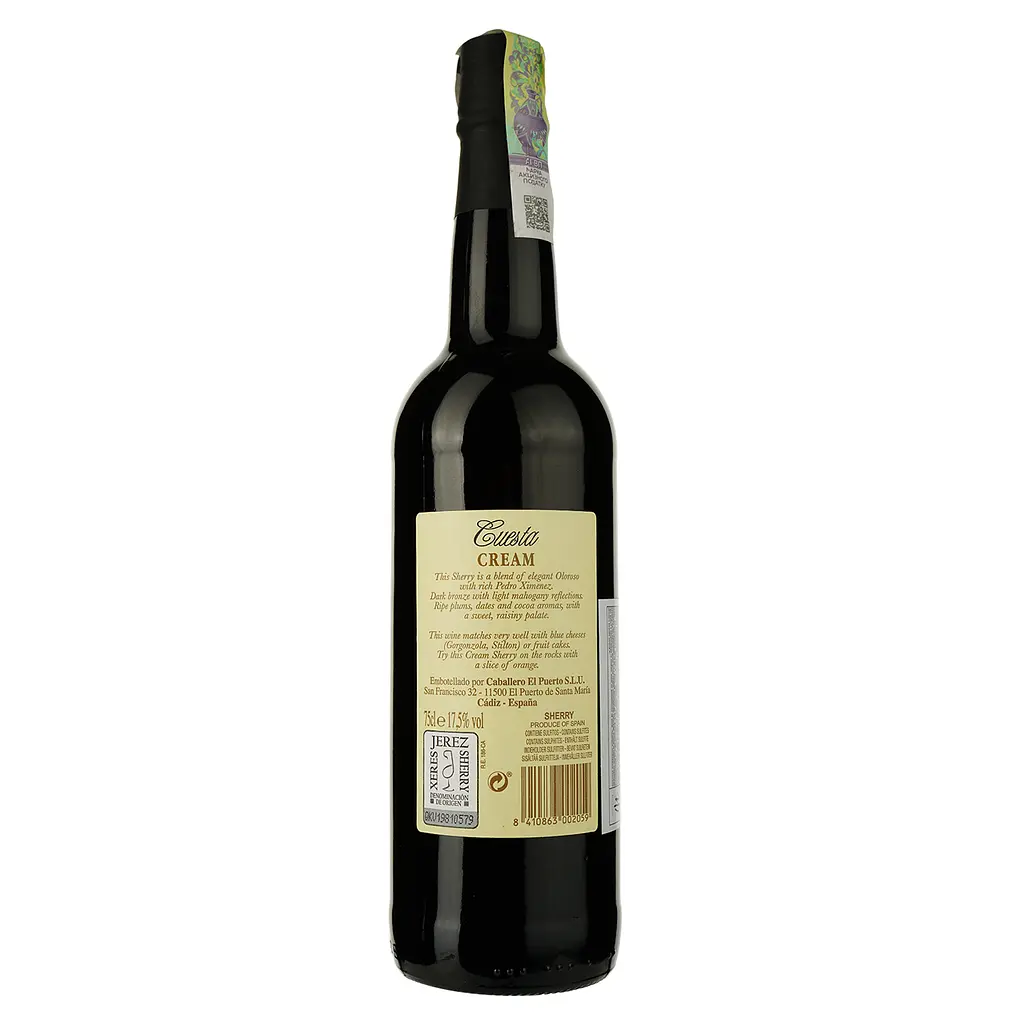 Вино Luis Caballero Cuesta Cream Sherry, белое, сладкое, 0,75 л - фото 2