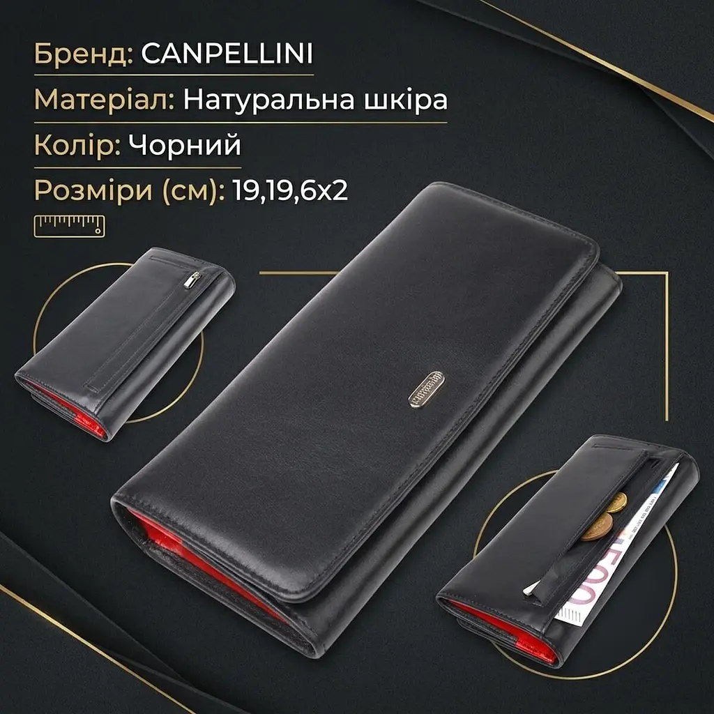 Місткий гаманець для жінок з натуральної гладкої шкіри Canpellini 21611 чорний - фото 2