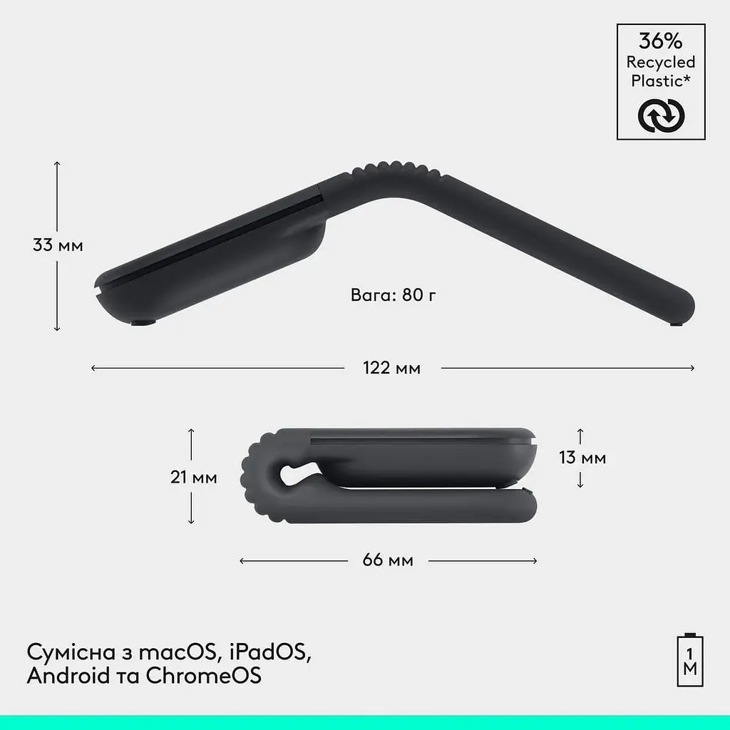 Миша Logitech Mobi Fold Wireless Mouse Graphite (910-007604) - фото 4