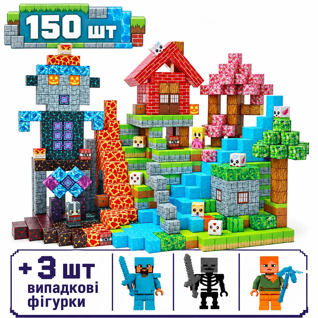 Магнітний конструктор Minecraft 150 шт по грі Майнкрафт Світ біомів Mk001066 - фото 8