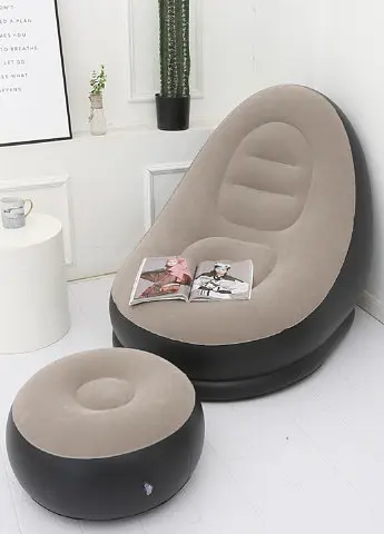 Надувне садове крісло з пуфиком Air Sofa Comfort велюрове 76х130 см - фото 2