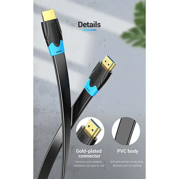 Плоский кабель HDMI Vention HDMI 2.0 кабель PVC Upgrade черный в оплетке 1 м (AAKBF) - фото 3