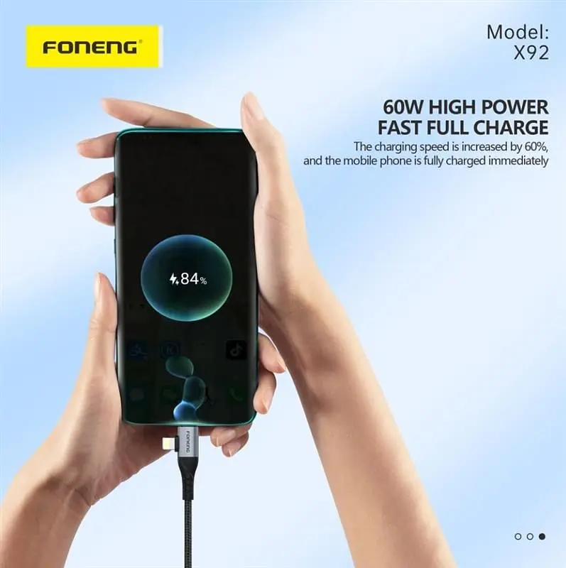 Кабель Foneng X92 4-in-1 (60W) USB/USB-C - USB-C/Lightning (M/M), 1 м, Black (X92-CA-FIO) - фото 2