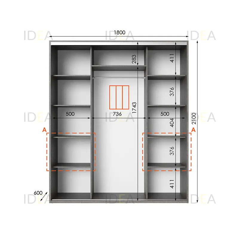 Шафа-купе Idea серія 7 180 x 60 x 210 см Венге темний Дзеркало - фото 2