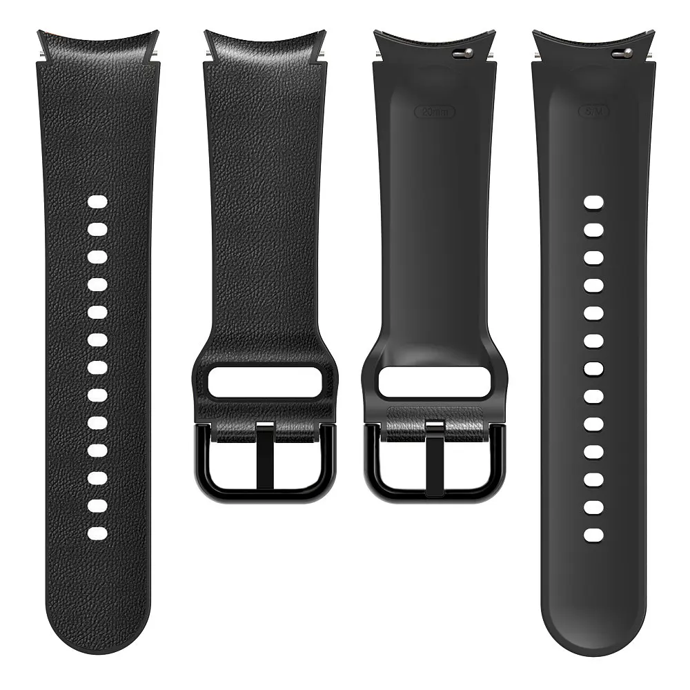 Ремешок для Samsung Galaxy Watch 4 Classic 42mm - черный ширина крепления 20мм силикон-кожа Watchbands West (W17-8WB77977787) - фото 5
