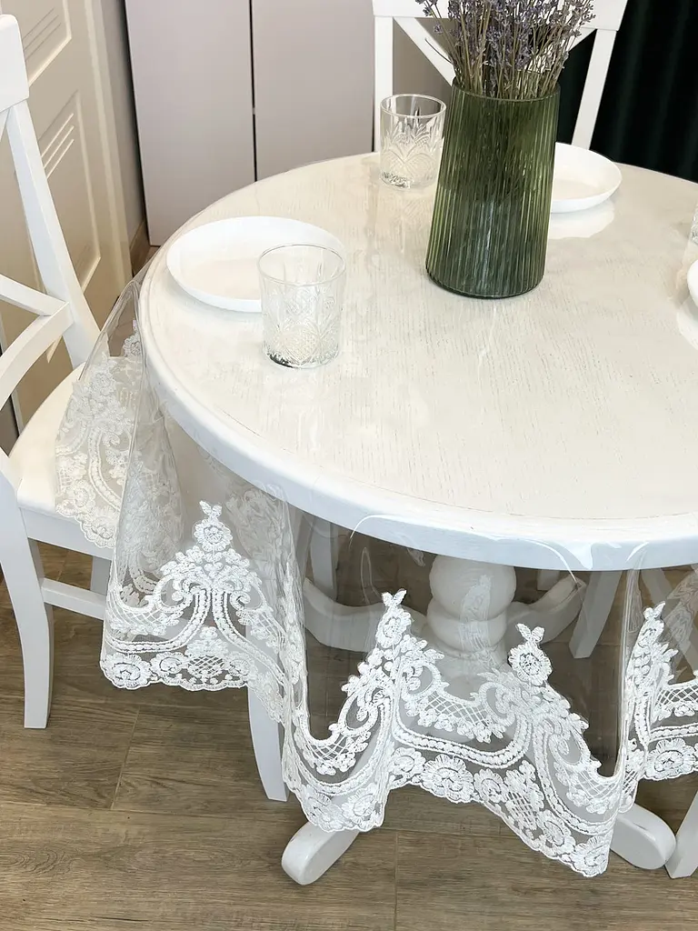 Силиконовая скатерть с молочным кружевом Арка Elit 180х150 см - фото 5