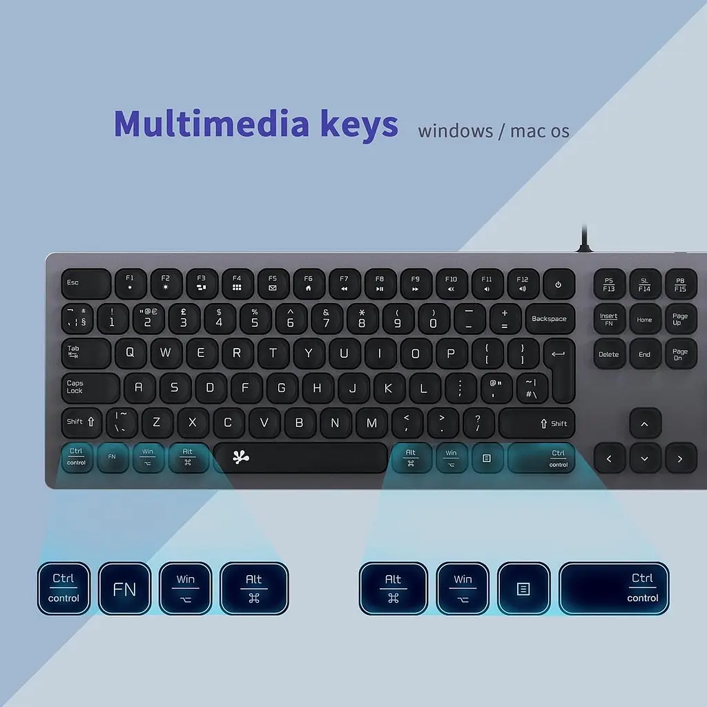 B.FRIENDIT Тонка провідна клавіатура USB - UK Layout Soft Touch та Silent Key, сумісна з Apple iMac, Macbook, Mac та PC - фото 4