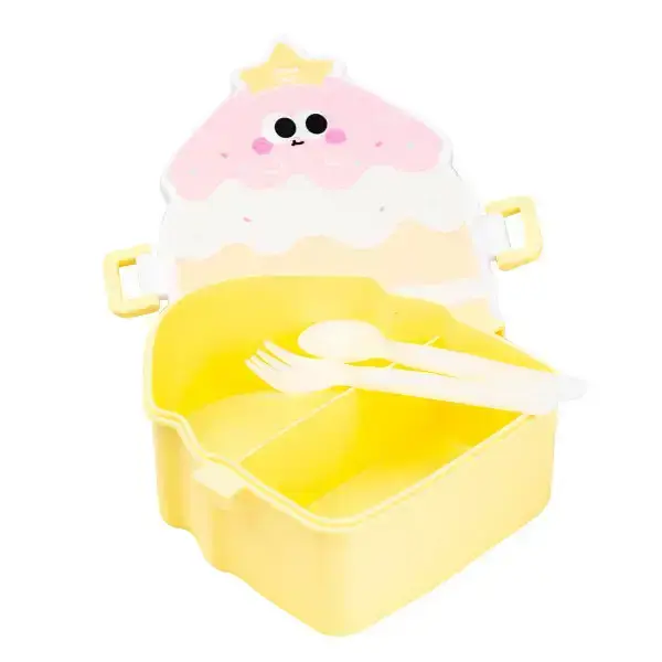Ланч-бокс детский со столовыми приборами Cake 20х18х8 см, лимонный TS Kitchen HP12271Y - фото 2