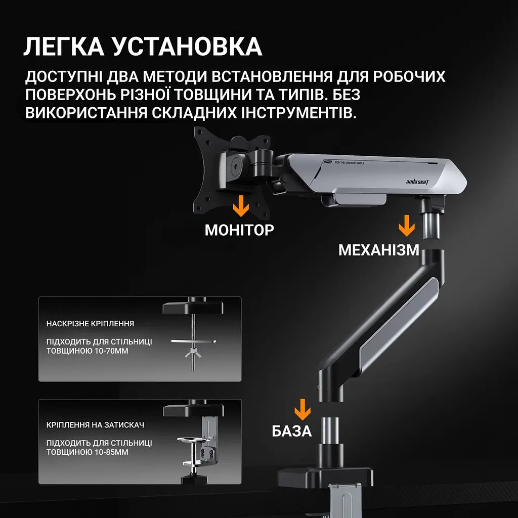 Настольное крепление для монитора Anda Seat Stealth Pro II 17''-42'' White (AD-W-A9-1S-BW) [123484] - фото 13
