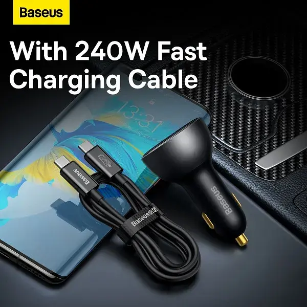 Автомобільний зарядний пристрій Baseus Digital Display PD3.1 Dual Fast Charger Car Charger USB+Type-C 140W Set CGZX070001 Black - фото 9