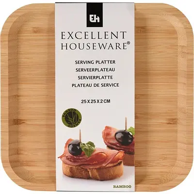 Блюдо сервірувальне Excellent Houseware Wooden Serving Platter 25 x 25 x 2 cm