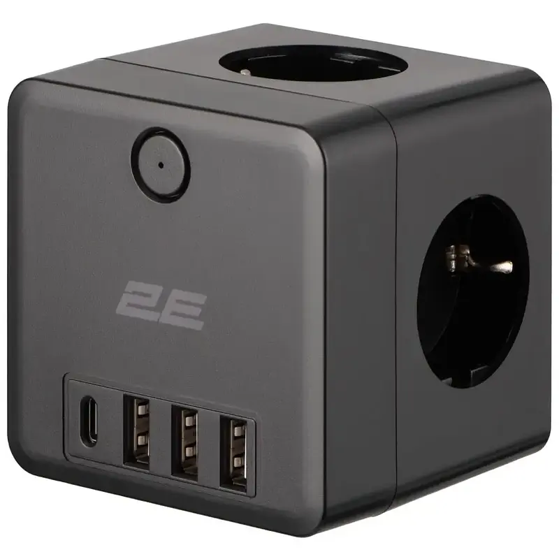 Мережевий адаптер 2E AD431 3xТипF, 16A, 2xUSB-A, 1x USB-C Чорний (2E-AD431BK) - фото 4