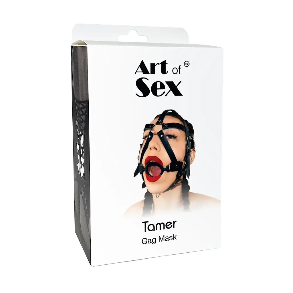 Кляп-маска з силіконовим кільцем Art of Sex - Tamer, Натуральна шкіра, колір Чорний Art of Sex SO9664 97699 - фото 2