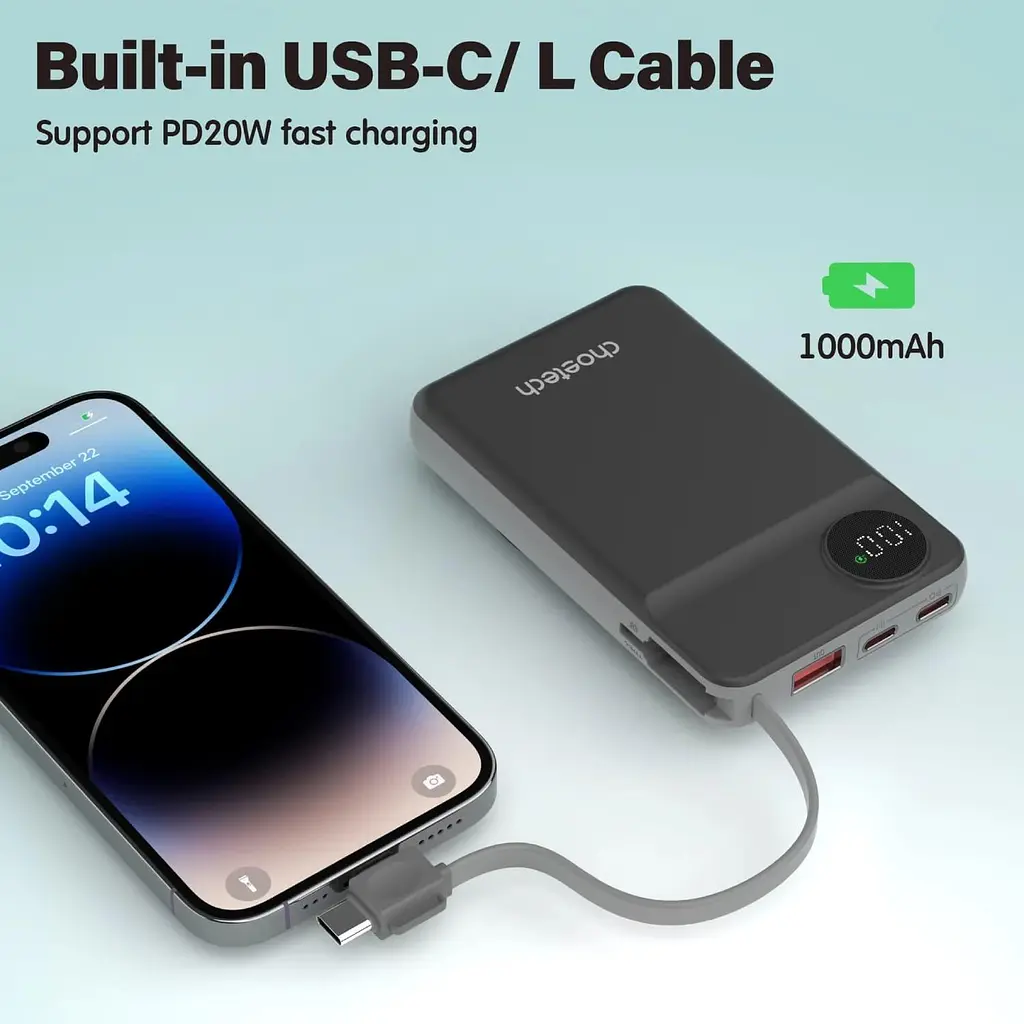 Павербанк Choetech Magnetic Wireless Black 10 000 mAh / 22.5 Вт (B695-BK) - фото 7