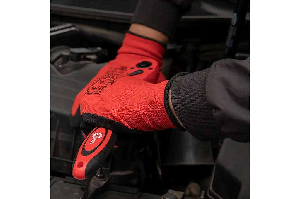 Рукавички робочі захисні Intertool нітрилові пористі 10" червоно-чорні (в упаковці 3 шт.) - фото 5