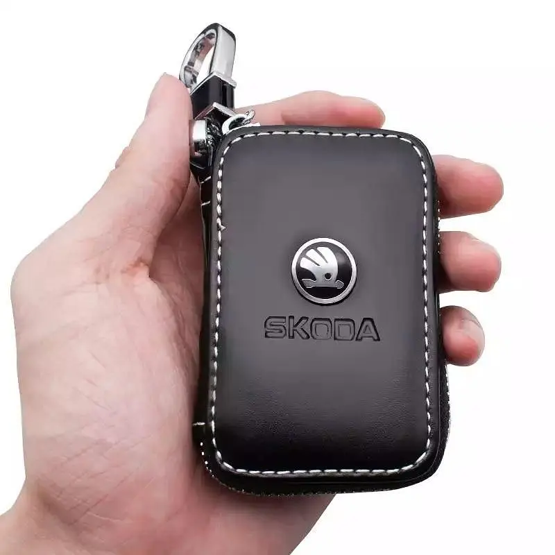 Чохол для ключів із карабіном Skoda, напа, білий логотип - фото 2