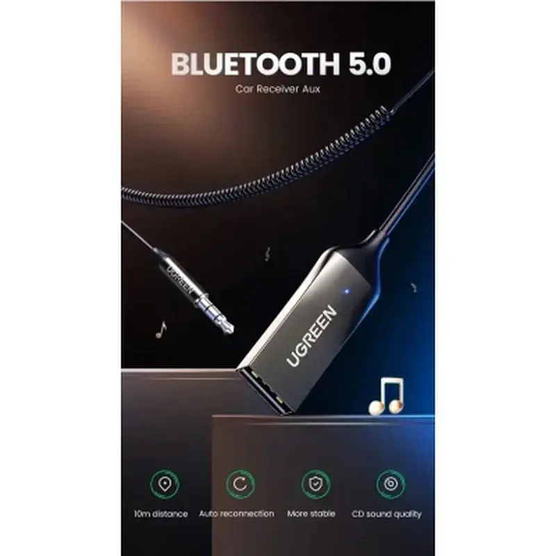 Bluetooth трансмітер Ugreen Bluetooth 5.0 Aux with mic CM309 UGREEN Black (70601) - фото 5
