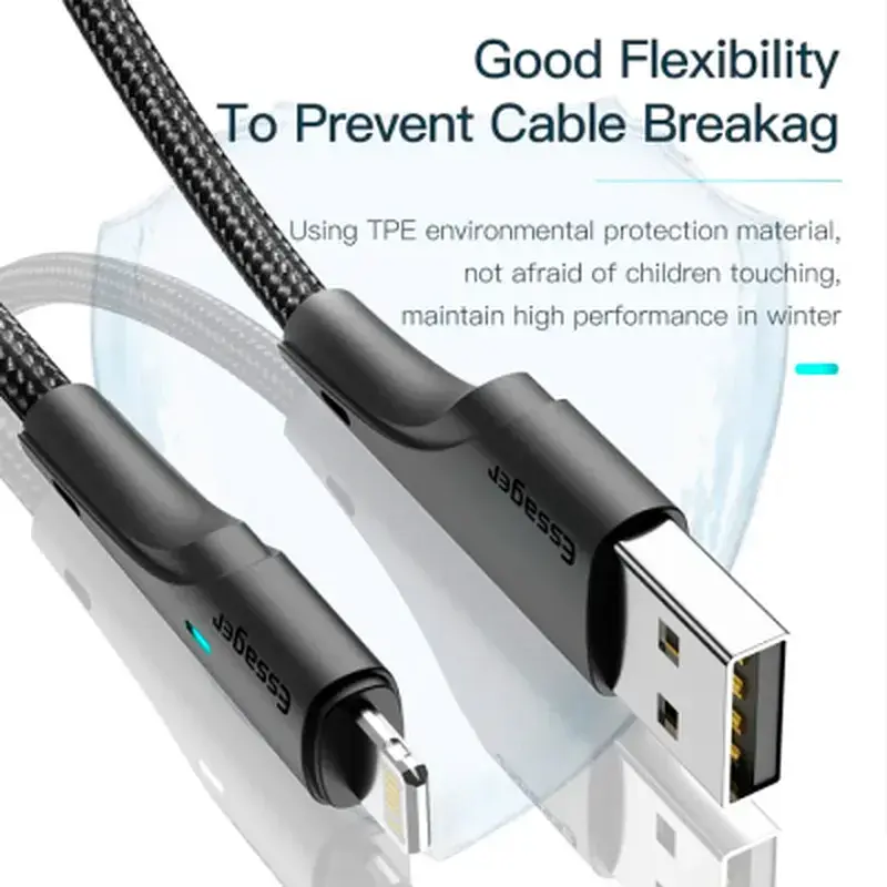 Дата кабель USB 2.0 AM to Lightning 1.0m 2.4A black Essager (EXCL-LS01) - фото 6
