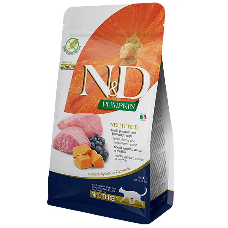 Беззерновий сухий корм для стерилізованих котів Farmina N&D Pumpkin Neutered Lamb & Blueberry з ягням, гарбузом та чорницею 1.5 кг