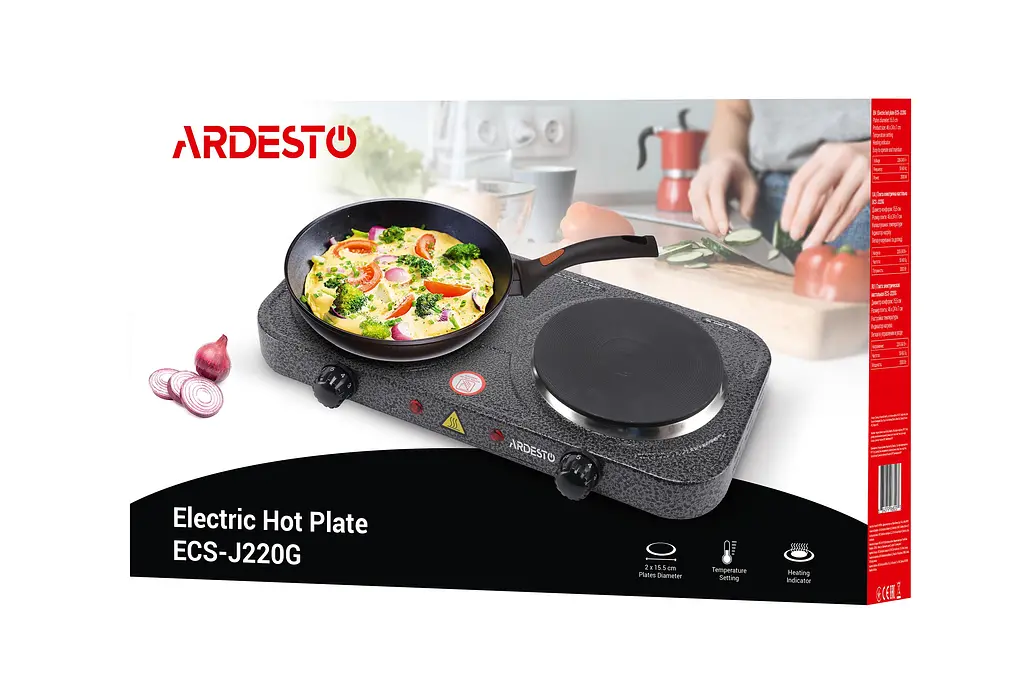 Настільна плита Ardesto ECS-J220G, Graphite, 2000W, електрична, 5 режимів, 2 конфорки, емаль, індикатор нагрівання - фото 6