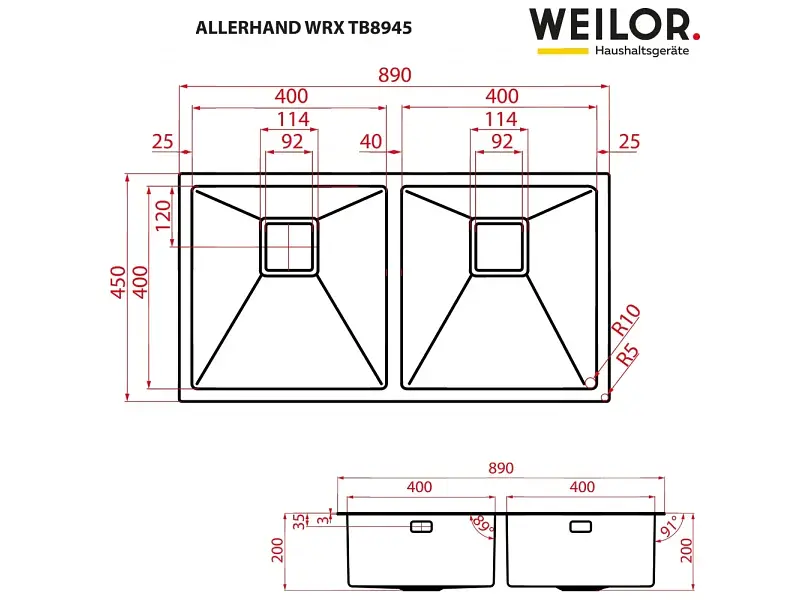 Кухонна мийка Weilor Allerhand WRX TB8945 - фото 4