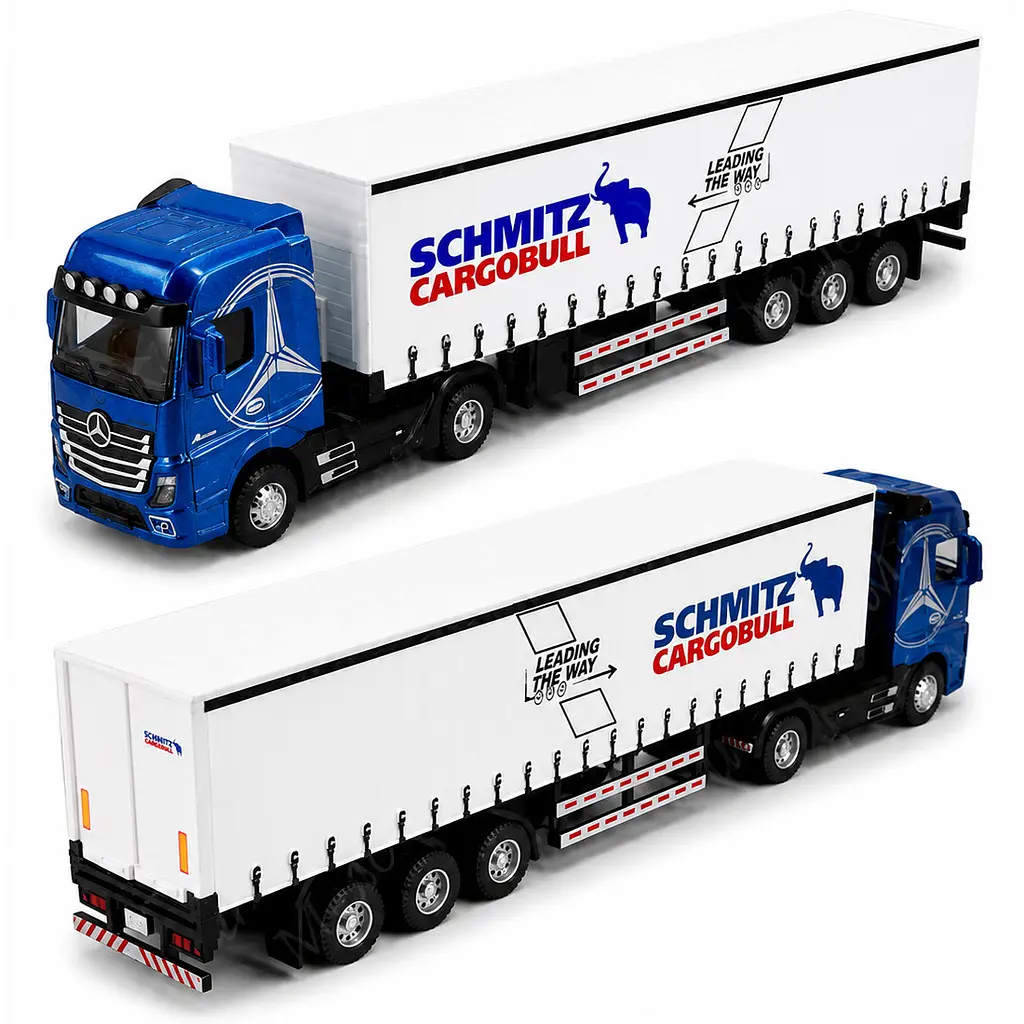 Колекційна металева модель вантажівки Mercedes-Benz Actros з напівпричепом Schmitz Cargobull з інерцією, світлом та звуком 31 см - фото 4