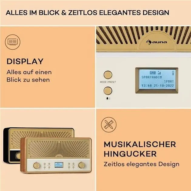 Акустическая ретро стереосистема Auna Glastonbury Go Digital Radio Stereo Battery (10041151) - фото 6