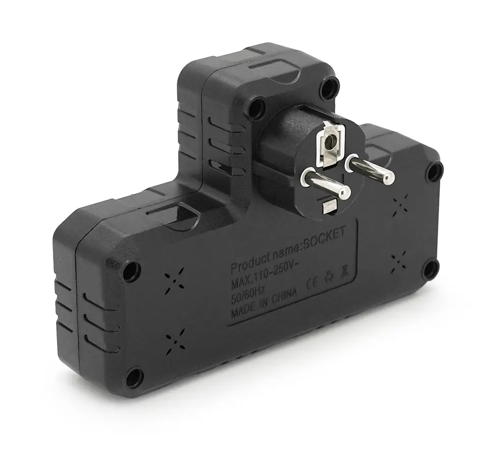 Розетка двойник с заземлением Voltronic F-303 Black, 2 розетки+3USB(1А)+Type-C, 2500W, 10A, 220V - фото 2
