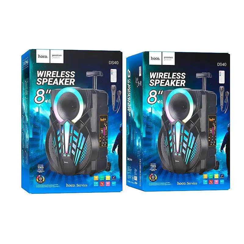 Колонка портативна — караоке система Hoco DS40 8-inches BT speaker with trolley з ручкою на колесах - фото 7