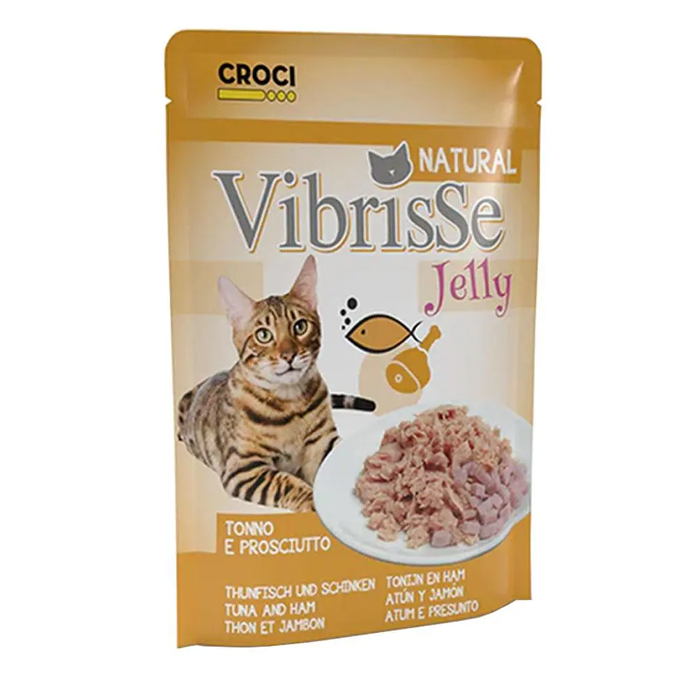 Вологий корм для котів Vibrisse Jelly тунець та куряча шинка в желе, пауч 70 г