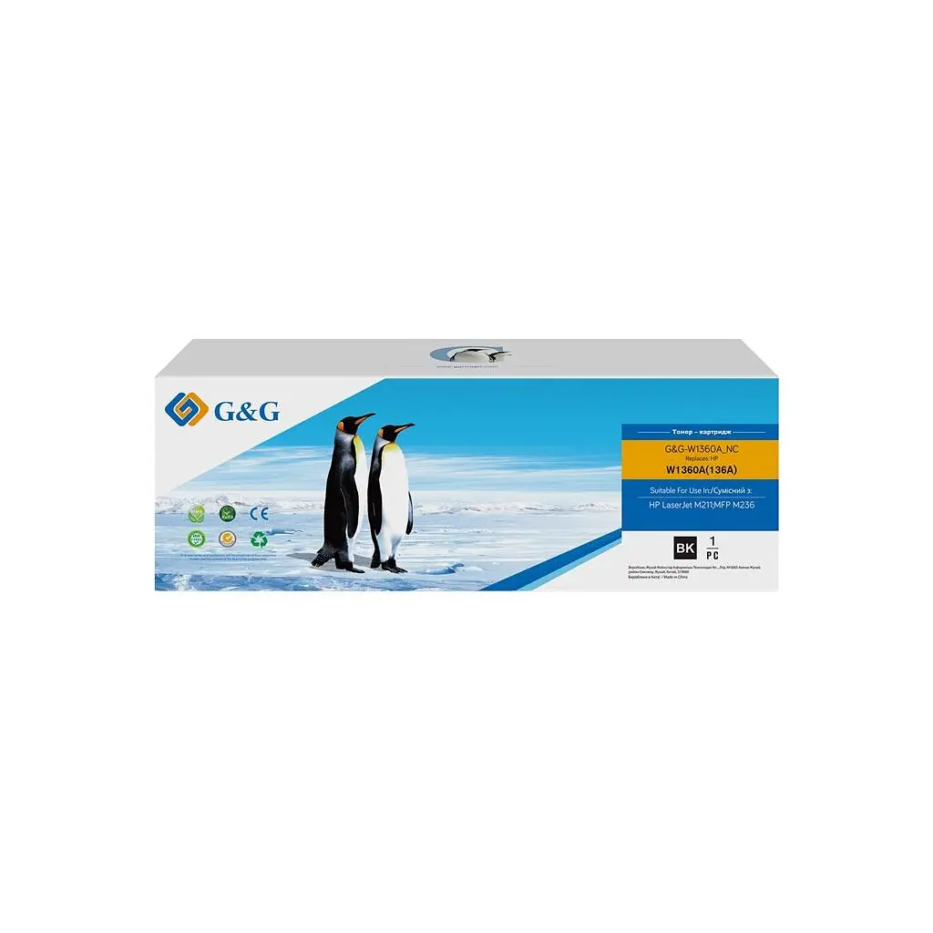 Картридж G&G HP 136A LJ M211/M212/M236 Black (1150 ст) (G&G-W1360A) - фото 2