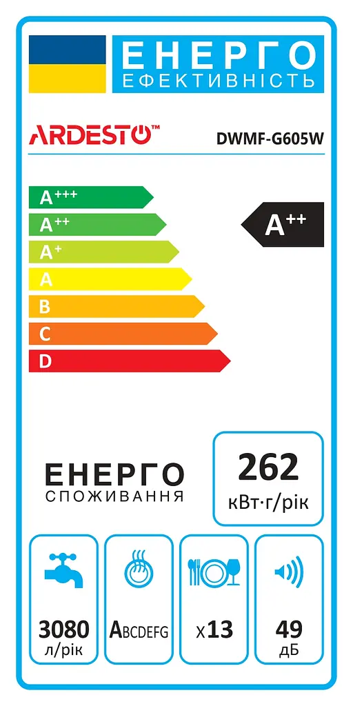 ARDESTO Посудомийна машина ARDESTO, 13компл., А++, 60см, дисплей, білий - фото 2