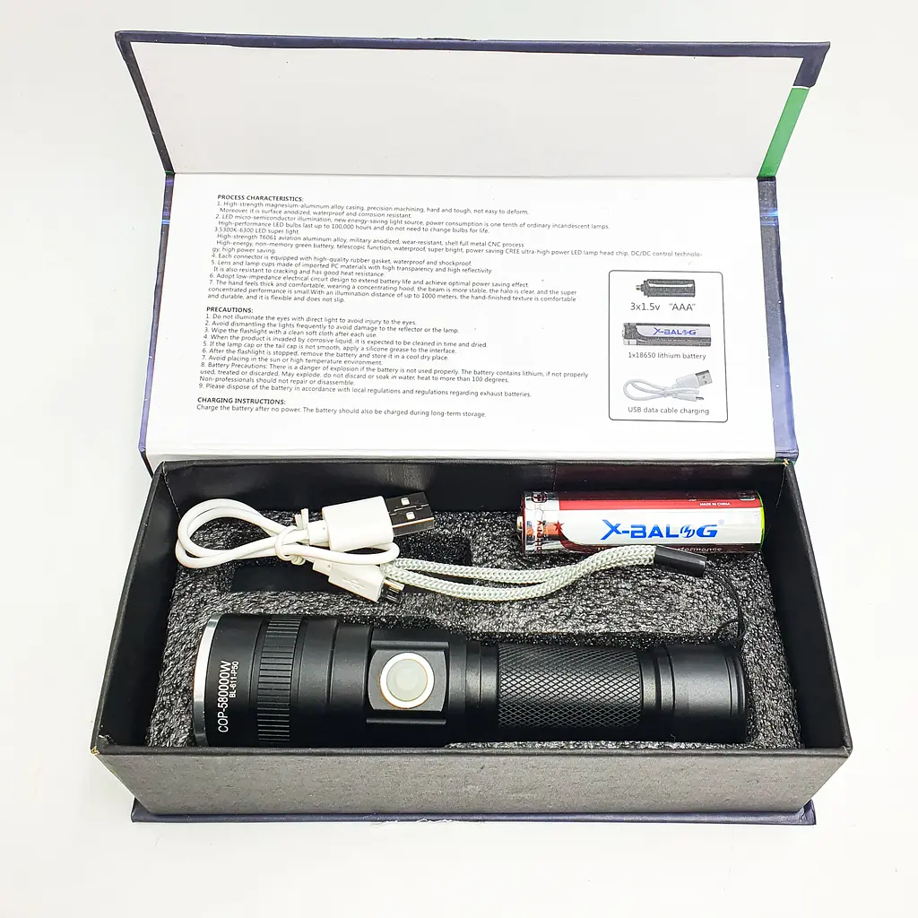 Ліхтар акумуляторний світлодіодний ручний із зумом 18650 battery BL 611 P50 чорний - фото 7